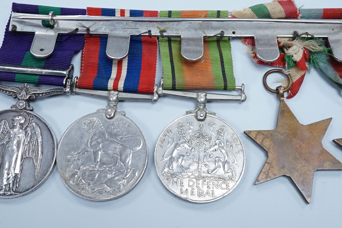 A WWII medal group awarded to Fg. Off. A.J. Fransella R.A.F., comprising of five medals including the Defence Medal, the 1939-1945 Medal, the Italy Star, the 1939-1945 Star and the General Service Medal with clasp for Pa